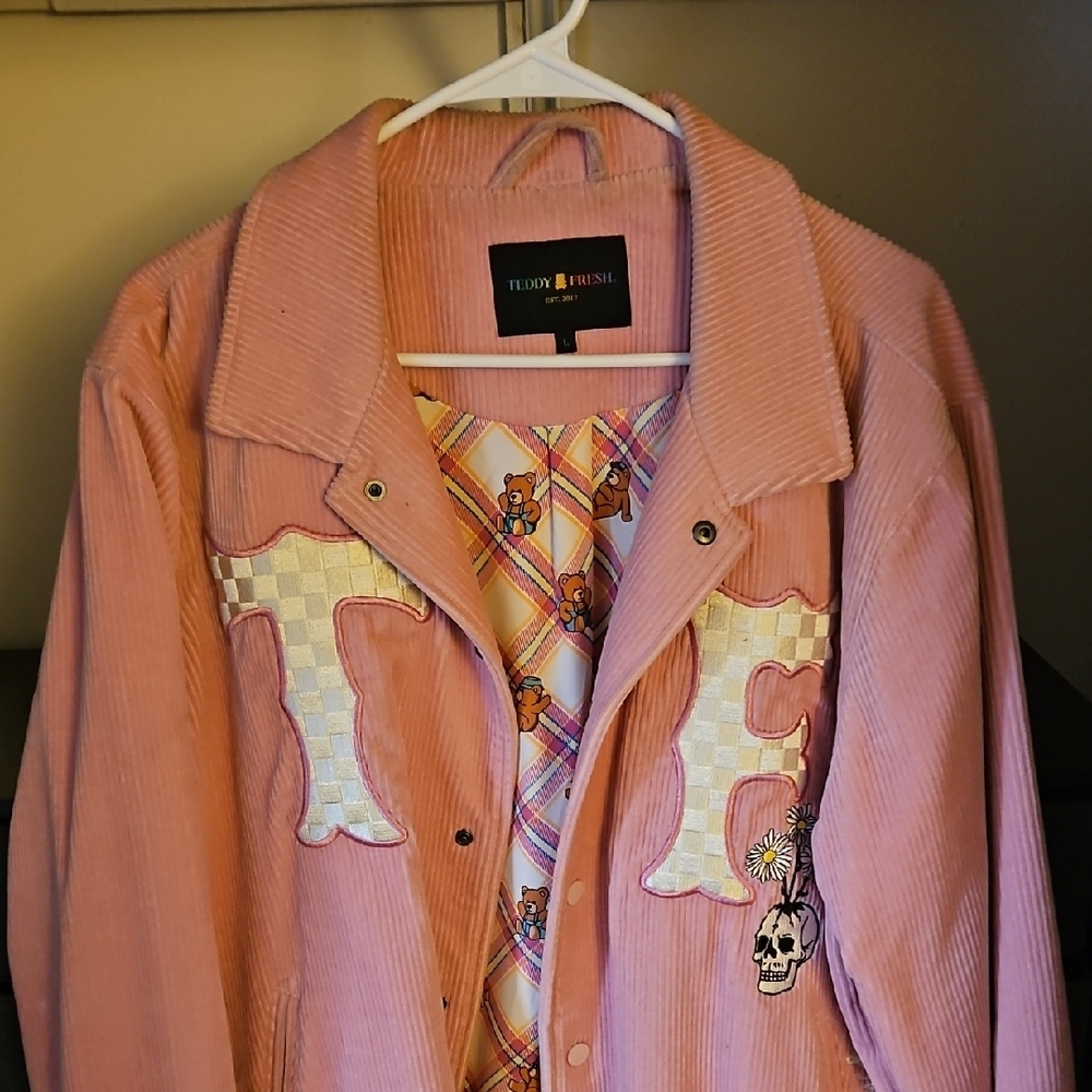 Teddy Fresh Pink Varsity Jacket with Patchwork